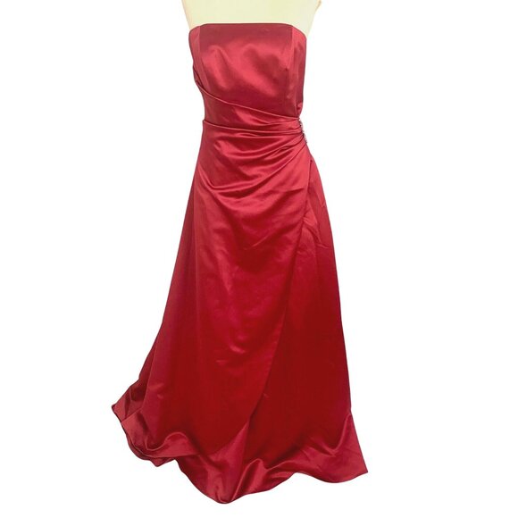 Apple Red Strapless Bridesmaid Gown Prom Side Drape Brooch Davids Bridal #8567 - Picture 3 of 11